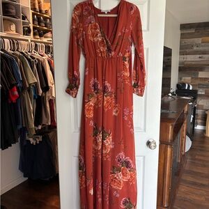 Baltic Born Rust Floral Surplice Maxi Dress